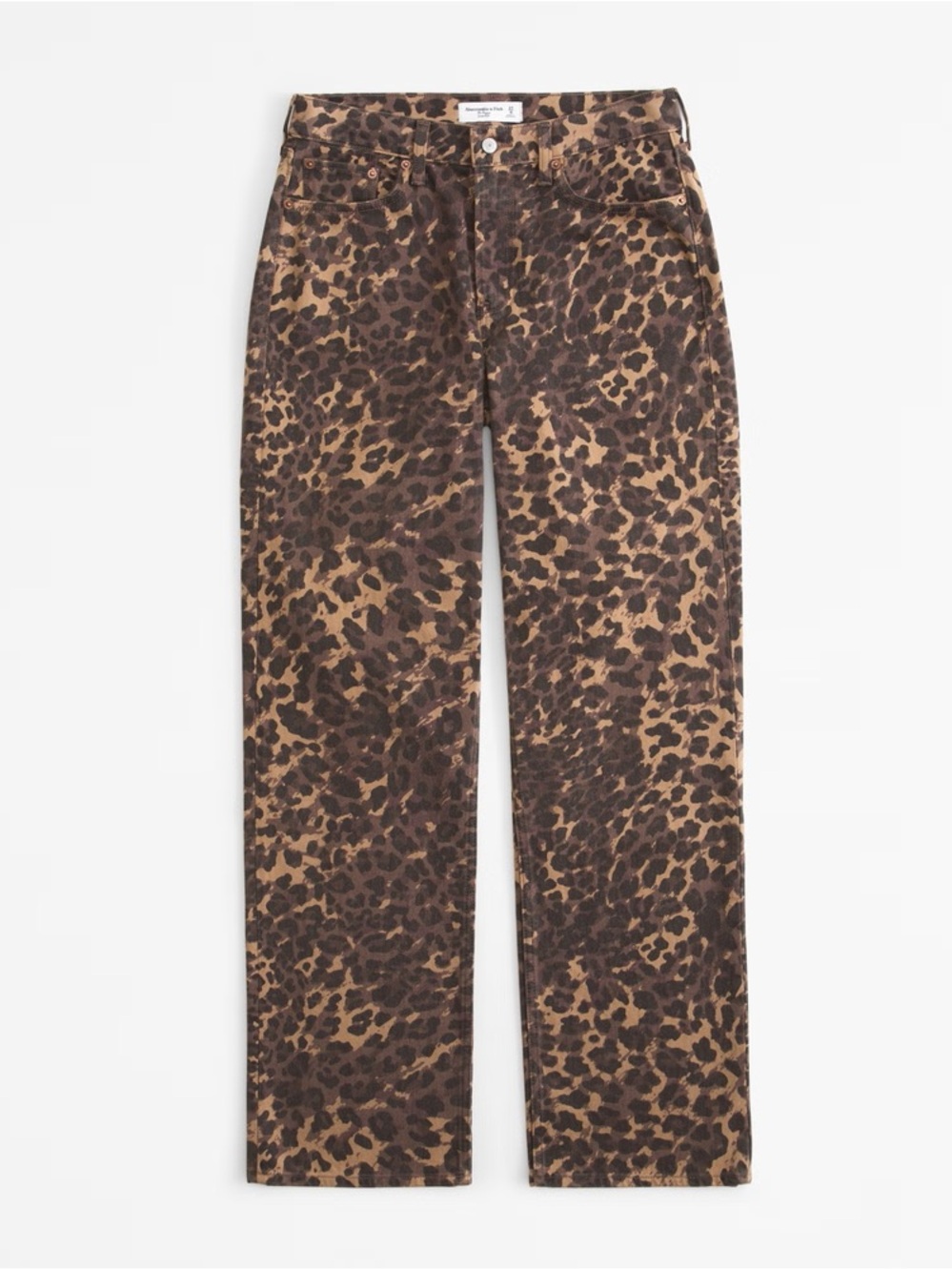 Abercrombie & Fitch Leopard-Print Straight Leg Jeans in Brown Baggy Low Rise